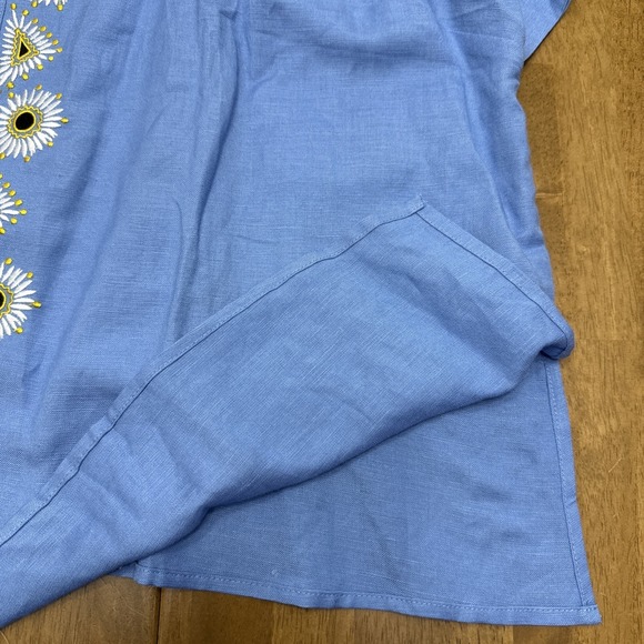 Bob Mackie linen blend shirt tank top set women's 2X blue embroidered flowers - Picture 5 of 15